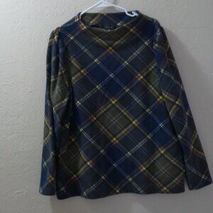 Talbots Plus Plaid Long Sleeve Knit Top | Navy & Green Tartan | Women’s 1X